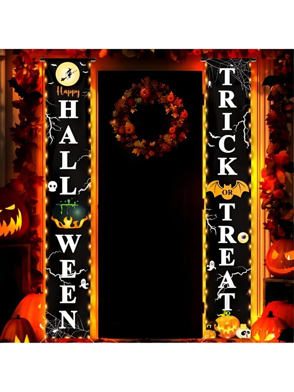 71 x 12 Inch Lighted Happy Halloween Trick-or-Treat Door Banner Decorations